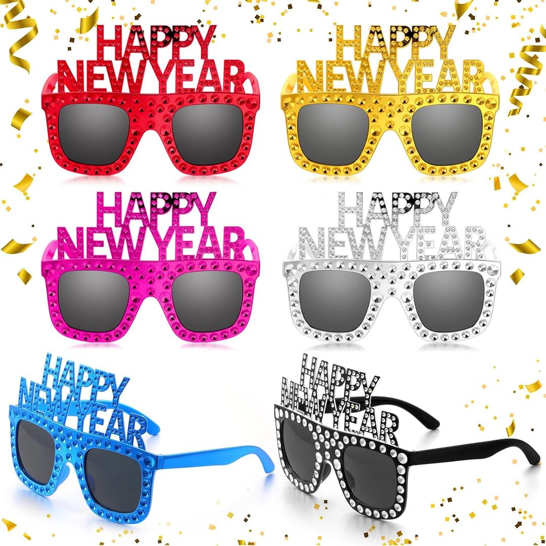 Shappy 6 Pcs 2026 Happy New Year Eyeglasses, Happy New Year Party Favors Sunglasses, Eve Glasses for Women and Men