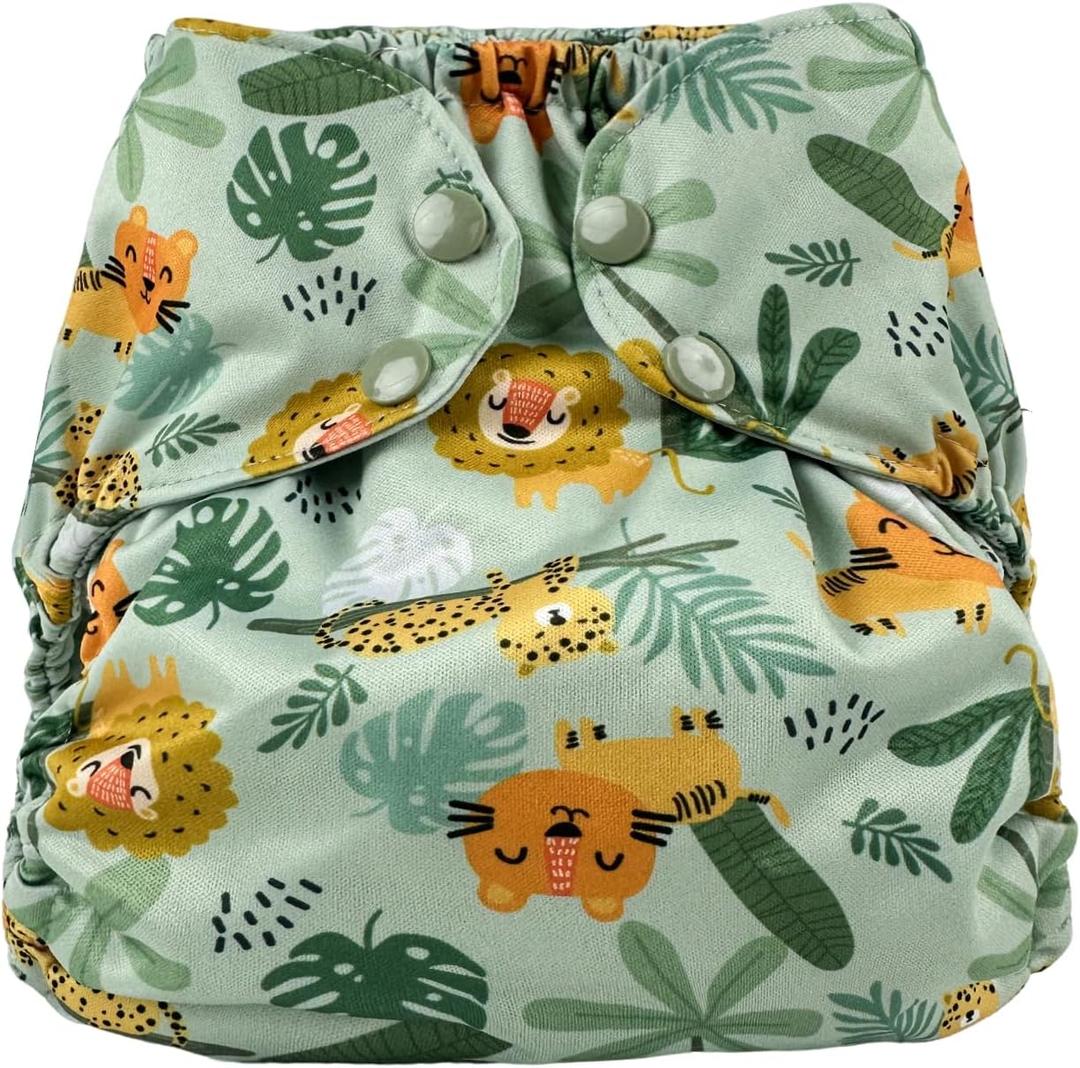 Waterproof Cloth Diaper Cover Reusable Swim Diaper - Adjustable Outer Shell Over an Absorbent Inner Layer to Prevent Urine Blowouts - Outer Lion, Size 2 (18-35lbs)