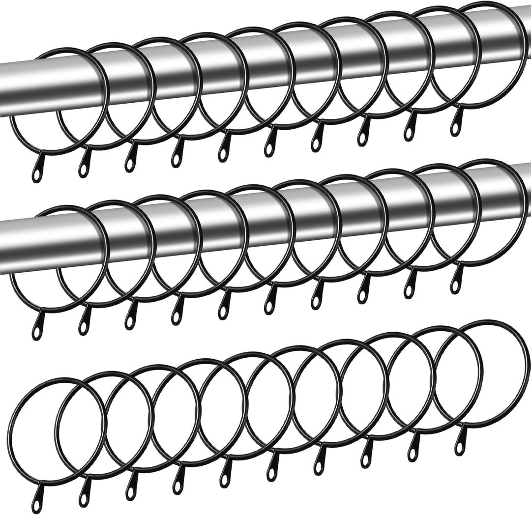 Shappy 40 Pack Metal Drapery Curtain Rod Rings with Eyelets Internal Diameter 1.97in Fits up to 1.57in Rod Hanging Drape Sliding Eyelet Black Rings for Window Door Shower Bathroom