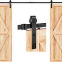 EaseLife 12 FT Double Door Sliding Barn Door Hardware Track Kit,Basic J Pulley,Heavy Duty,Slide Smoothly Quietly,Easy Install (12FT Track Kit for Double 36" Wide Door) (Black)