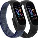 Wanme Nylon Bands for Amazfit Band 5 Replacement Strap Women Men, 2 Pack Soft Nylon Sport Strap Compatible with Amazfit Band 5 Wristband Watchband Accessories (Black+Dark Blue)