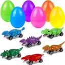 Holydeck 6 Pcs Prefilled Easter Eggs with Metal Dinosaur Car Toys Vehicles Set for Kids Girls Boys Easter Basket Stuffers Party Favors Easter Egg Fillers Hunt