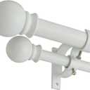 Matte White Double Curtain Rods 72-144 Inch,1Front and 5/8Back Double Drapery Rod with Small Round Ball and Aluminum Brackets, Adjustable Dual Window Rod for Sheer/Blackout Curtains