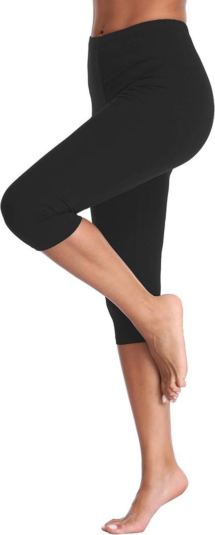 Kotii Women's Lightweight Soft Capri Leggings Crop Leggings 3/4 Stretch Yoga Pants (Black) S/M
