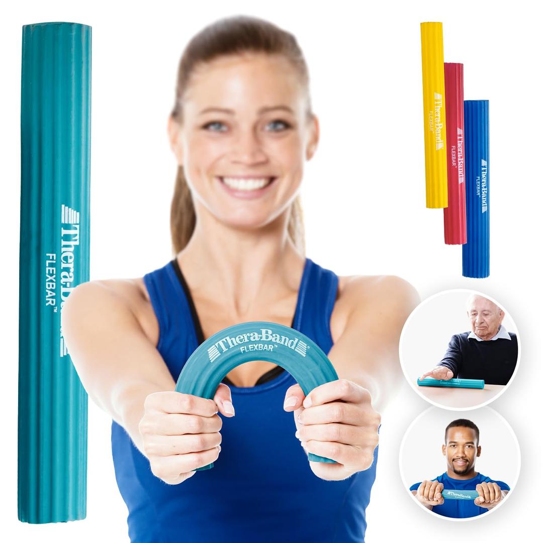 THERABAND FlexBar, Tennis Elbow Therapy Bar, Relieve Tendonitis Pain & Improve Grip Strength, Resistance Bar for Golfers Elbow & Tendinitis, Green, Medium, Intermediate