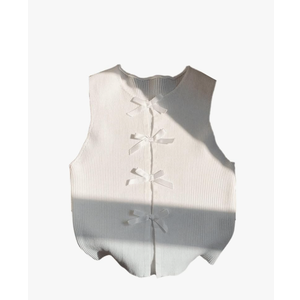 MakeMeChic Women's Bow Knot Sweater Vest Crew Neck Sleeveless Knit Vest Top Size S