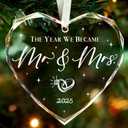 Wedding Gifts, Mr & Mrs Ornament 2025, Bridal Shower Gifts, Just Married Gift for Newlywed Couple, Bride, Crystal Glass Ornament