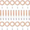 24 Pack Wooden Curtain Rod Rings with Drapery Clips Farmhouse Beech Wood Drapes Rings 1.8 Inch Interior Diameter Rustic for 1-1.3 Inch Curtain Rod Pole (Natural,Inner Dia 1.8 in)