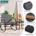 YITAHOME 3 Piece Outdoor Rocking Bistro Set, Textilene Patio Furniture Set with Wooden Armrests, Porch Chairs Set with Glass Table for Garden, Lawn, Poolside, Balcony, Dark Gray