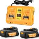 7.0Ah Replacement for Dewalt 20V Battery with DCB102 Dual Port Charger (2C+2B, Orange)