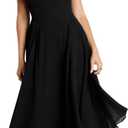 YMDUCH Women's Sexy Sleeveless Halter V Neck Mesh Sheer A-line Cocktail Party Midi Dresses (Black, S)