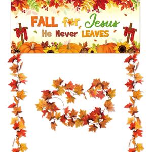 SmoothNovelty 3 Pcs Fall for Jesus He Never Leaves Themed Vacation Bible School Decoration, Jesus Porch Sign Banner Decor - Thanksgiving Classroom Bulletin Board Decor, Fall Christian Church Party
