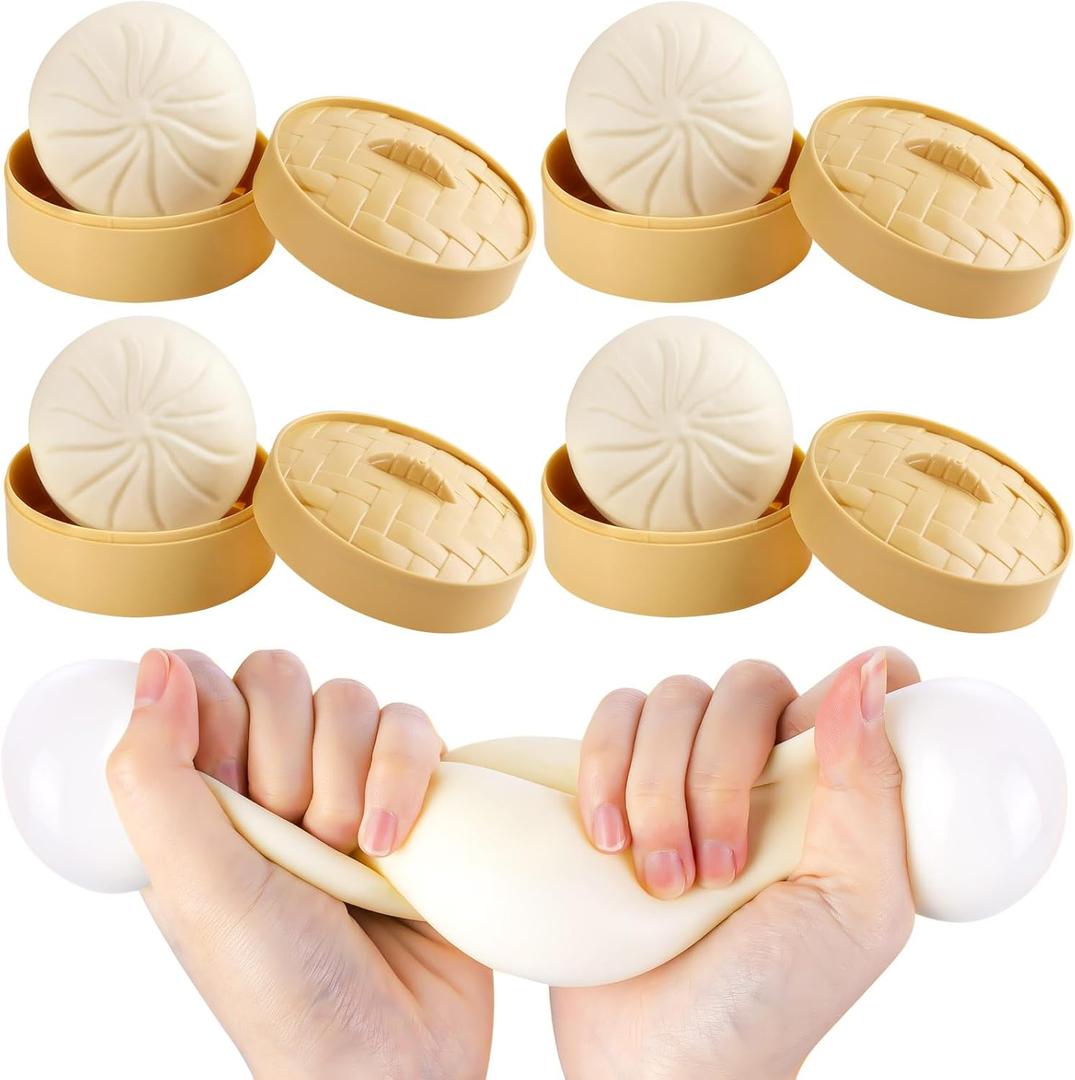 4Pack Dumpling Fidget Toy, Dumpling Stress Ball, Steamed Stuffed Bun, Squishies Stress Relief Decompression Toy for Halloween Project, Tricking People, Kid Playing