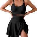 One Piece Swim Dress Tummy Control Swimsuit for Women Bathing Suit with Swimdress Skirt Swimwear Adjustable Straps (Black, S)