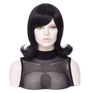 FVCENT Short Straight Side Bang Flip Out Shoulder Length Women Costume Wig (Black)