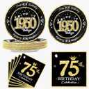 60 PCS Vintage 75th Birthday Plates and Napkins Set, 75th Birthday Decorations Black and Gold, Service for 30, 1950 Birthday Dessert Plates and Napkins Party Supplies for Men Women
