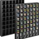 2 Pcs Large Wooden Shot Glass Display Case with Removable Shelves, Wall Mounted Shadow Box, 56 Slots