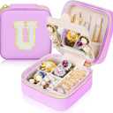 Initial Travel Jewelry Box Case Organizer, Teen Girls Gifts, Small Personalized Preppy Birthday Christmas Gifts for Girls Women Wife, Ring Necklace Earring Organizer Box, Purple U