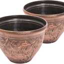 Vine Pattern Unique Greek Style Rustic Plastic Planter 10X8 2 Pack Flowerpot for Indoor Outdoor Garden Patio Office Home Decor (Copper)