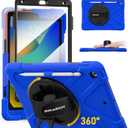BRAECN for iPad 9th/8th/7th Generation Case,Heavy Duty Shockproof Case with Screen Protector, Pencil Holder, Pencil Cap Holder, Hand Strap, Kickstand,Shoulder Strap for iPad 10.2 Inch 2021/2020/2019 (Blue)