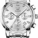 OLEVS Men's Stainless Steel Chronograph Watch, Big Face Gold Silver Black Tone Easy to Read Analog Quartz Watch, Luxury Waterproof Date Diamond Roman Arabic Numerals Dial Dress Watch for Men