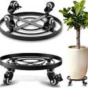 AMAGABELI GARDEN & HOME Metal Plant Caddy with Wheels Heavy Duty Iron Rolling Casters Plant Stand 2 Pack 12" Rollers Round Flower Pot Rack on Dolly Holder Indoor Outdoor Planter Trolley