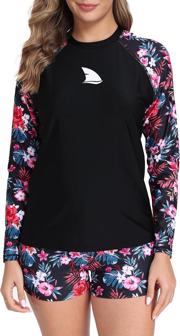 Women's 2 Piece Rash Guard Sets with Built in Bra Swimsuits (Black, XL)