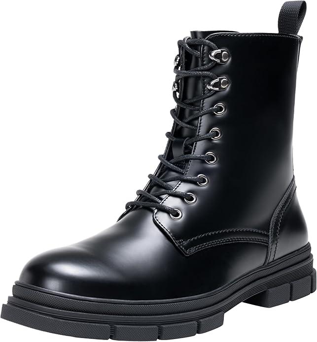 Jousen Mens Boots High Top Motorcycle Boots Fashion Zipper Mens Casual Boots Chukka Dress Combat Boots(Black, 10.5)