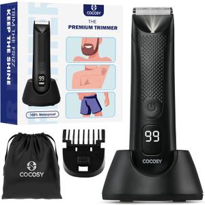 Body Hair Trimmer for Men - Ball Trimmer, Ceramic Blade, Waterproof Electric Groin Hair Trimmer with Standing Recharge Dock & Travel Pouch, Male Hygiene Razor