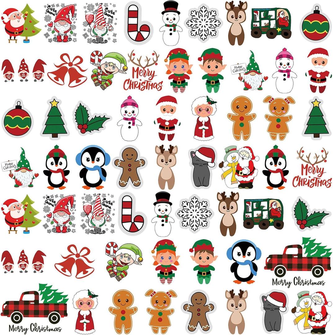 Dilunave 60 Sheets Christmas Iron on Transfers Santa Claus Patches Stickers Washable Heat Appliques Thermal Transfer Stickers for Shirt Cloth DIY Crafts Party Favors(Cute)
