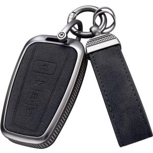 YO&YOYE Compatible with Toyota Key Fob Cover with Keychain Leather Key Case Protector for 2018-2022 Camry RAV4 Highlander C-HR Prius Corolla Avalon GT86 Smart Key (Model1, Black)