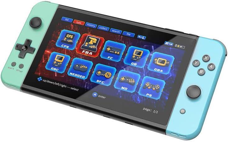 X70 Handheld Game Console, 7.0 inch IPS HD Screen Retro Games Consoles Classic Video Games Console with 32G Memory Cards & 3000 Games, Built-in 3500mAh Rechargeable Battery (Fluorescent Green & Blue )