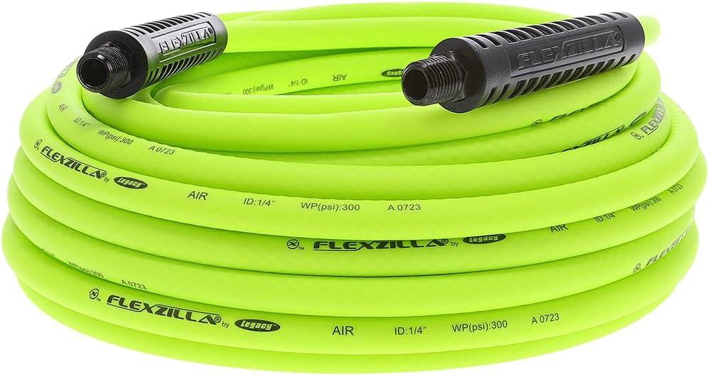 Flexzilla Air Hose 1/4 in x 50', 1/4 in. MNPT Fittings, Heavy Duty, Lightweight, Hybrid, ZillaGreen - HFZ1450YW2