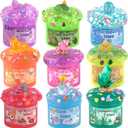 Ocean Glow in The Dark Slime Kit 9 Pack, with Deep Sea Slime Charms, Sensory DIY Rainbow Slime for Kids, Glow Party Favors for Girls & Boys, Halloween