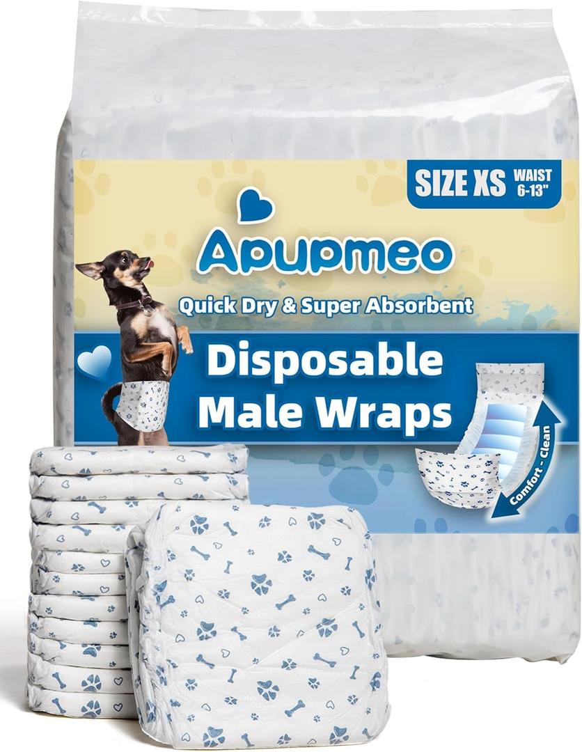 Dog Diapers Male Wraps, Disposable Male Dog Diaper, Super Soft Absorbent Doggie Diapers for Boy Dogs with Incontinence Marking or Excitable Urination(XS, 50)