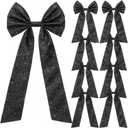 Bucherry 8 Pcs Large Black Glitter Christmas Bows Ornaments with Twist Tie 7x16 Inch Black Christmas Tree Bows Wreath Decorative Metallic Glitter Ribbon Bow for Xmas Party Decoration, Gift Wrapping