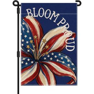 2 x 4th of July Garden Flag, 12x18 Inch Floral Patriotic American Flag for Outside, 250th Anniversary Weather Resistant Garden Flags, Red White Blue Bloom Proud Floral Design, Double Sided Fourth of July Decorations for Yard Lawn Patio Independence Day Outdoor Decor