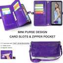 Harryshell Crossbody for T-Mobile Revvl 7 5G Wallet Case [10 Card Slots] with [Theft-Scan Blocking],Cash Coin Zipper Pocket Long Shoulder & Wrist Strap (Floral Purple)