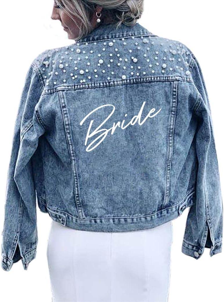 Pearl Bride Denim Jacket Custom Mrs Bride Bachelorette jacket Hen party gift (S)