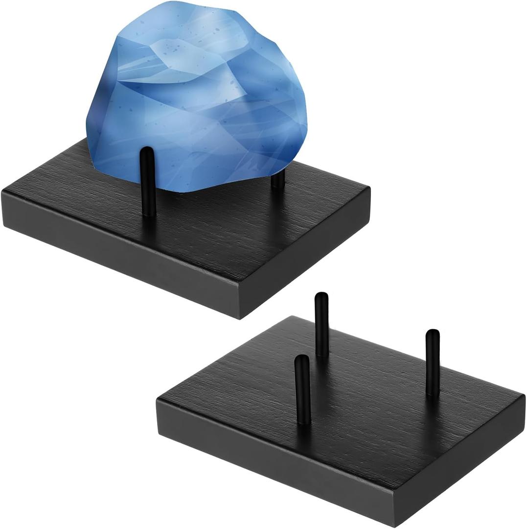 2 Packs Wooden Rock Display Stand Crystal Stand Black Three Prong Rock Holders for Large Spheres Minerals Agates Fossils