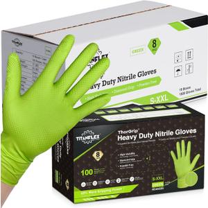Heavy Duty Industrial Nitrile Gloves with Raised Diamond Texture, 8-mil, Latex Free (Green/Dark Green/Yellow) XL