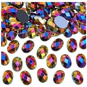 100pcs 14x10mm Oval Flat Back Rhinestones 3D, Acrylic AB Colour Face Gems for Crafting, DIY Gemstones Jewels Card Making Embelishments, Clothes, Shoes, Hats Accessories Crafts (Black AB)