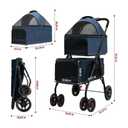 BDL Double Dog Stroller for 2 Dogs/Cats, 4-Wheel Pet Stroller with Removable Carrier, Blue