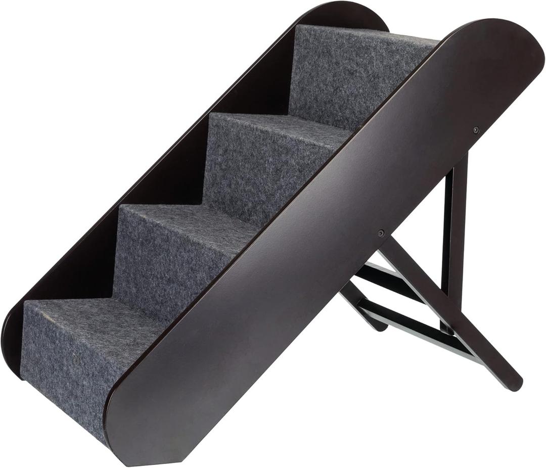 TRIXIE Dog Stairs with Nonslip Carpet - 4 Step Pet Stairs for Beds and Couches - Easily Adjustable - in Espresso Brown