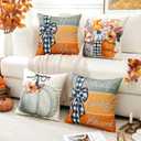 2 x Artscope Fall Decorative Throw Pillow Covers 20x20 Inch Set of 4 Fall Gifts for Home Decor, Autumn Pumpkin Sweet Home Thankful Grateful Blessed Outdoor Farmhouse Pillow Cases for Sofa Couch-Grey