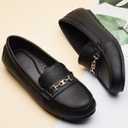 DeYashopin Women's Loafer Shoes Leisure Slip On Work Shoes Comfort Walking Flats (10 Wide, Black Leather)