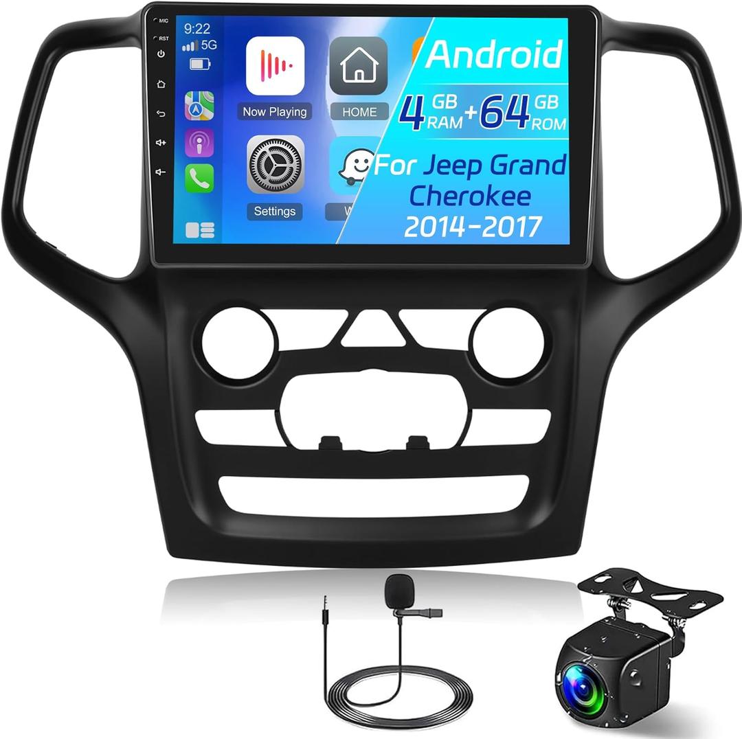 NHOPEEW [4+64G] for Jeep Grand Cherokee Android Stereo 2014 2015 2016 2017-9 Inch IPS 1280 * 720 Touchscreen Car Radio with Wireless Carplay and Android Auto/DSP/GPS/SWC + AHD Backup Camera