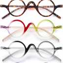 JM 5 Pack Round Reading Glasses for Women Men, Vintage Small Blue Light Blocking Computer Readers with Spring Hinges 1.25