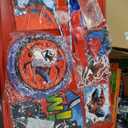 10PCS spidey birthday party supplies, backdrop, "Happy Birthday" banner,tablecloth, large aluminum balloon, small aluminum balloons, latex balloons, cake topper,cupcake toppers, hanging swirls