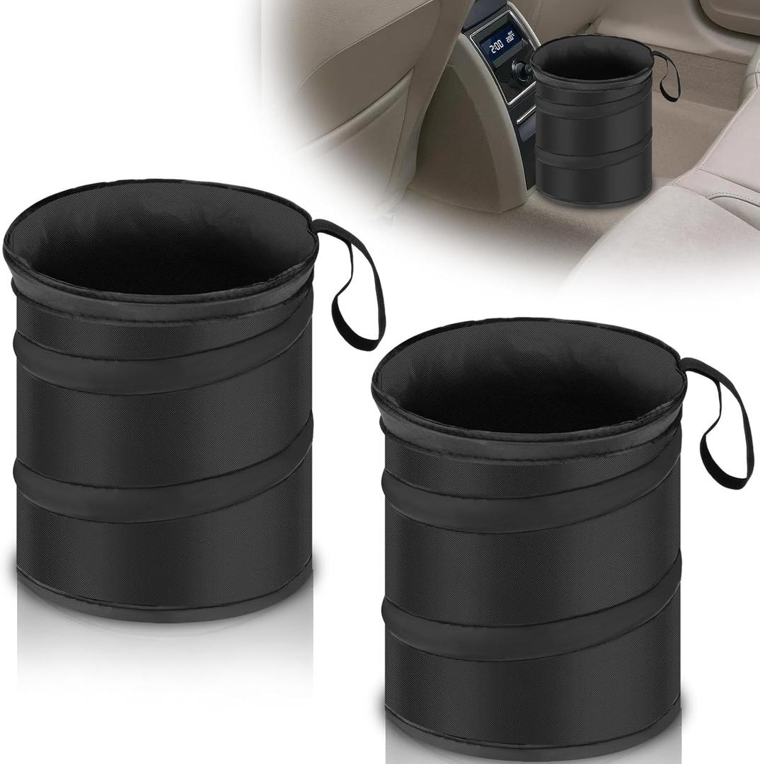 ecocstm 2 PCS Car Trash Can, Collapsible Pop-up Car Garbages Can, Car Accessories Portable Garbage Bin with Elastic Band, Waterproof Small Garbage Can for Back Seat Front Seat, for Outdoor Traveling